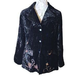 Vintage Whimsigoth Velvet Embroidered Blazer Jacket Size S cottagecore gothcore